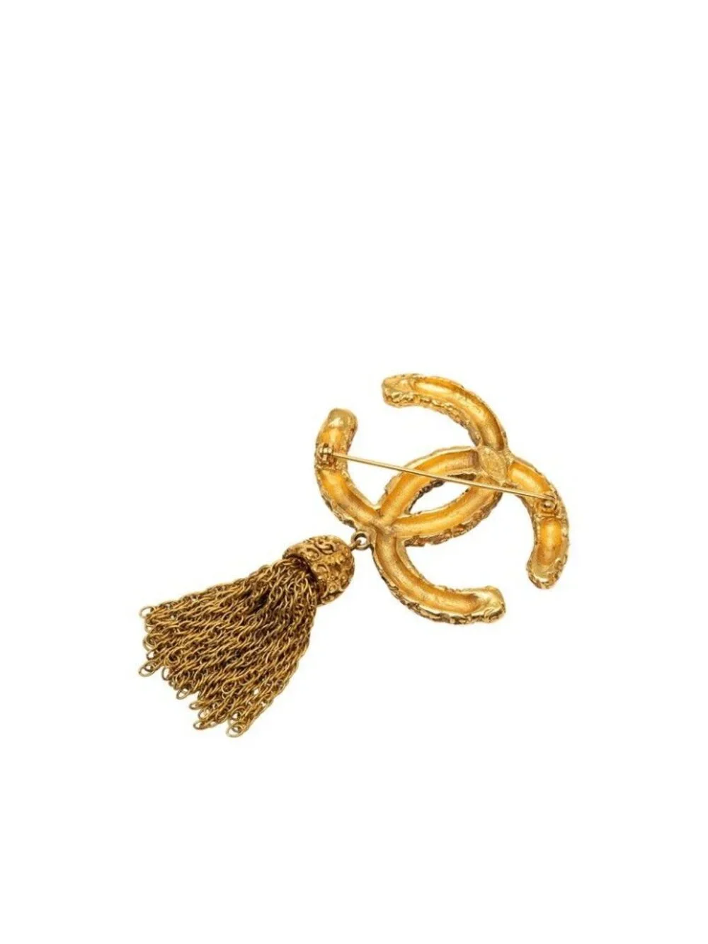 Chanel Vintage CC Logo Lava Fringe Brooch Gold Plated